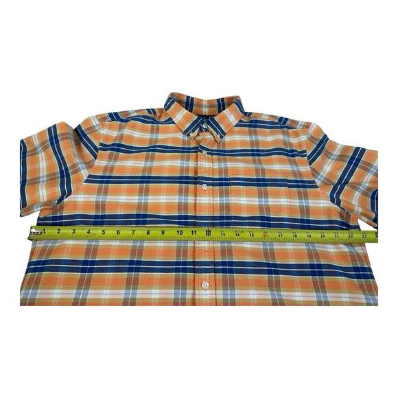 LL Bean Shirt Mens Large Slim Fit Orange Blue Plaid Bean Signature Button Up - Picture 10 of 13